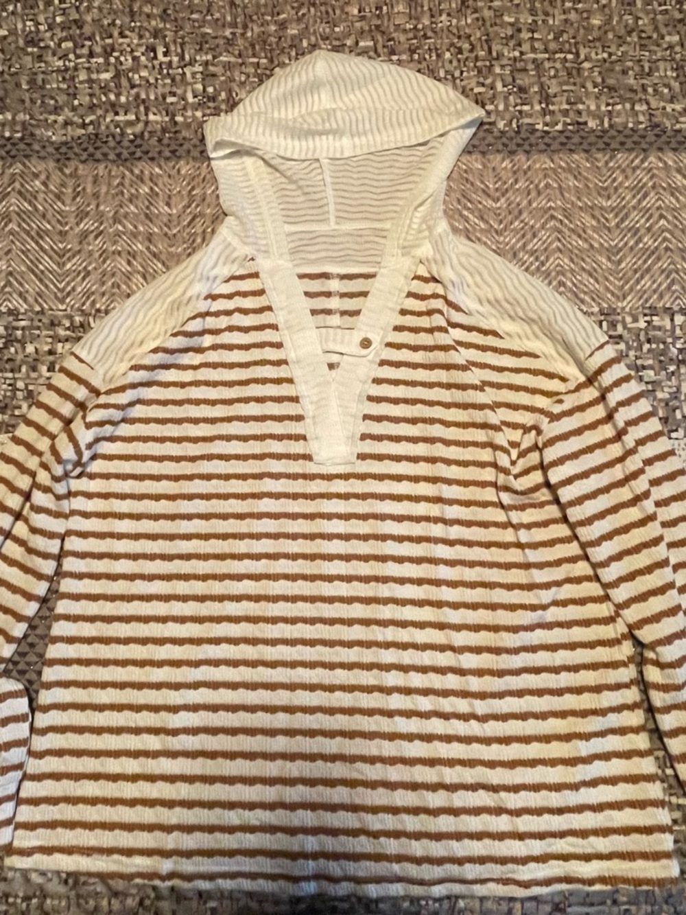 Striped Hooded Pullover Sweater - Cream and Brown